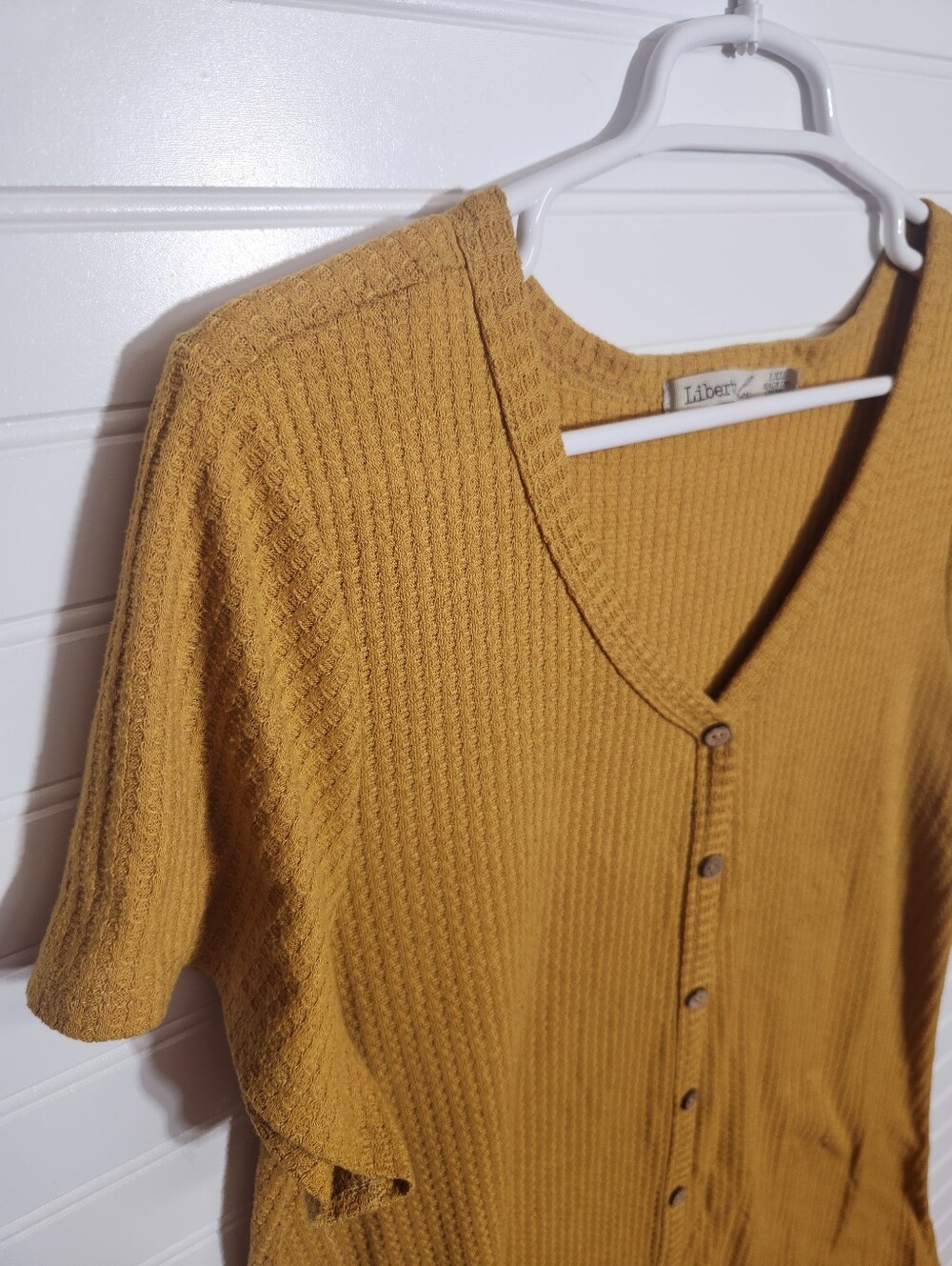 Liberty Love 1XL Womens Waffle Knit Mustard Yellow short dress